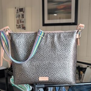 Silver Women's Bag with Rainbow Strap